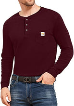 Load image into Gallery viewer, YTD Mens Long Sleeve Henley T-Shirt Fashion Casual Big &amp; Tall Shirts with Pocket Medium Wine Red
