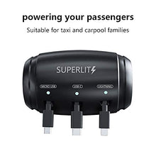 Load image into Gallery viewer, SUPERLIT Multi Car Retractable Backseat 3 in 1 Car Charging Station Box Compatible with All Phones | iPhone | Samsung | Android | Share Ride Customer Charging Dock Attach to Headrest
