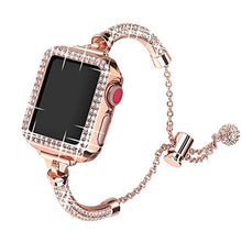 Load image into Gallery viewer, Secbolt Bling Bands Compatible with Apple Watch Band Series 7 41mm with Case, Women Dressy Metal Bracelet with Rhinestone Bumper for iWatch 7, Rose Gold
