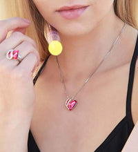Load image into Gallery viewer, Leafael Infinity Love Heart Pendant Necklace Hot Rose Pink October Birthstone Crystal Jewelry Gifts for Women, Silver-Tone, 18"+2"
