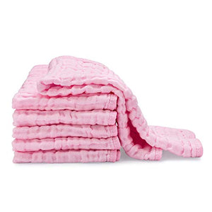 Muslin Burp Cloths 6 Pack Large 100% Cotton Hand Washcloths 6 Layers Extra Absorbent and Soft (Pink, Pack of 6)