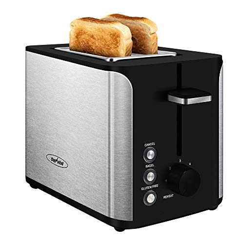Toaster 2 Slice, Stainless Steel Bread Toaster, Extra Wide Slot Toaster with Bagel Gluten-Free Cancel Function 6-Shade Setting, Black