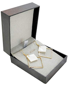 14k Gold Plated Square White Shell Drop Earrings La Raffine For Women Jewelry Wedding Geometric Earrings for Women Girl Gifts Present Valentines Birthday Anniversary Mothers Day Christmas（Golden）