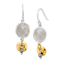 Load image into Gallery viewer, Silpada &#39;Stepping Stone&#39; Natural Labradorite &amp; Pyrite Drop Earrings in Sterling Silver &amp; Brass
