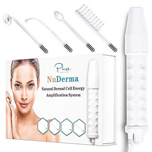 NuDerma Portable Handheld High Frequency Skin Therapy Wand Machine w/Neon - Acne Treatment - Skin Tightening - Wrinkle Reducing - Dark Circles - Puffy Eyes - Hair Follicle Stimulator