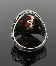 Load image into Gallery viewer, KAR 925K Stamped Sterling Silver Filigree Red Agate (Aqeeq) Men&#39;s Ring I1J (10.5)
