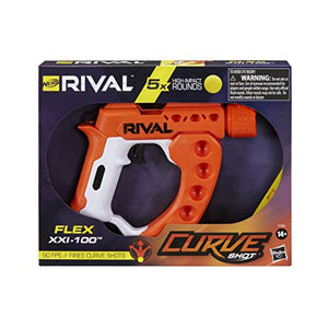 NERF Rival Curve Shot -- Flex XXI-100 Blaster -- Fire Rounds to Curve Left, Right, Downward or Fire Straight -- 5 Rival Rounds
