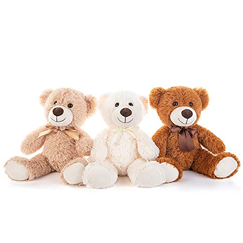 MorisMos 3 Packs Teddy Bear Stuffed Animals Plush - 13.5 Inches Height Cute Plush Toys in 3 Color Light Brown,Dark Brown,White Teddy Bears - 3 Pcs Little Bear Stuffed Animals