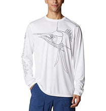 Load image into Gallery viewer, Columbia Men&#39;s Terminal Tackle PFG Running Line Long Sleeve, White/Collegiate Navy Sailfish, X-Large
