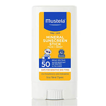 Load image into Gallery viewer, Mustela Baby Mineral Sunscreen Stick SPF 50 Broad Spectrum - Face &amp; Body Sun Stick with 70% Organic Ingredients - Ultra Sheer, Water Resistant &amp; Fragrance-Free - 0.6 oz.
