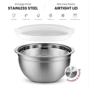 Premium Stainless-Steel Mixing Bowls with Airtight Lids (Set of 5) Nesting Bowls for Space-Saving Storage, Easy-Grip & Stability Design Mixing-Bowl Set Versatile For Cooking, Baking, & Food Storage