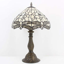 Load image into Gallery viewer, Tiffany Lamp with Cream Stained Glass and Crystal Bead Dragonfly Table Lamp in Height 18 Inch for Living Room Antique Coffee Table Desk Beside Bedroom S139 WERFACTORY
