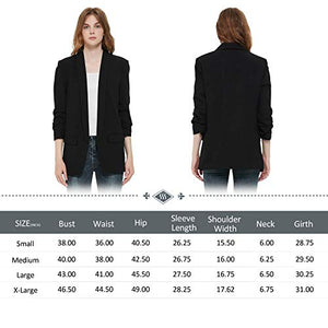 Charis Allure Womens 3/4 Ruched Sleeve Blazer Jacket Lightweight Work Office Open Front Solid Coat, Black, S