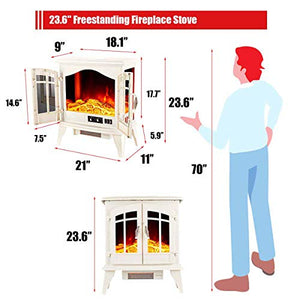 23" Electric Fireplace Heater,1500W Freestanding Stove Portable Fireplace Heater with Realistic Log Frame, White