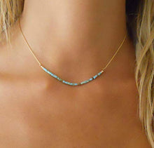 Load image into Gallery viewer, Handmade Gold Bar Necklace With Turquoise Beads
