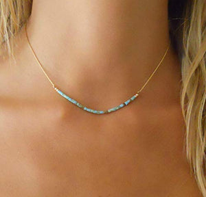 Handmade Gold Bar Necklace With Turquoise Beads