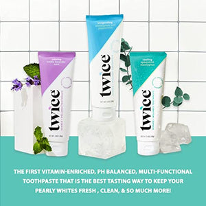 Twice Toothpaste Sensitive Teeth Whitening with Cavity Protection - SLS Free Toothpaste with Fluoride for Tooth Remineralization - (Vanilla Lavender Mint + Spearmint Eucalyptus Bundle) (2-Pack)