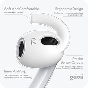 Gcioii 3 Pairs AirPods 3 Ear Hooks Covers [Added Storage Pouch] Anti Slip Wings Ear Covers, Grip Tips Accessories Compatible with Apple AirPods 3rd Generation (White, Medium)