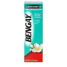 Load image into Gallery viewer, Bengay Pain Relieving Lidocaine Cream, Non-Greasy Topical Analgesic Cream with The Maximum Strength Numbing Relief of 4% Lidocaine HCl, Pleasant and Soothing Tropical Jasmine Scent, 3 oz
