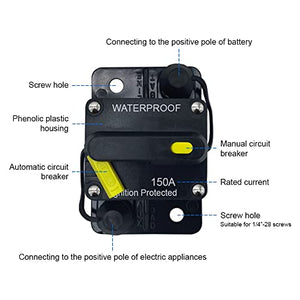 A.A 150 Amp Circuit Breaker DC 12V-48V with Manual Reset, Waterproof, Fuse Inverter for Auto, Car, Trailer, Truck, RV, Marine, Boat, Audio, Current Overload Protection (150A), Black