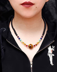 Jewever 7 Chakra Crystal Necklaces Healing Gem Stone Pendant Choker Necklace for Women Tiger Eye with Lava Rock Essential Oils Diffuser Energy Crystals Adjustable Strand