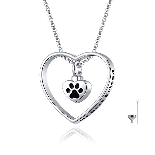 JXJL Heart Cremation Urn Necklace for Pet/Dog/Cat Ashes Keepsake Memorial Jewelry Paw Print Urn Pendant Necklace