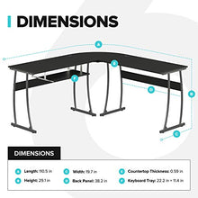 Load image into Gallery viewer, RIF6 L-Shaped Computer Desk - Modern Home Office Corner Desk with Keyboard Shelf Tray - Black Wide Surface Study Workstation Table for PC Laptop Gaming and Writing - with Sturdy Adjustable Steel Legs
