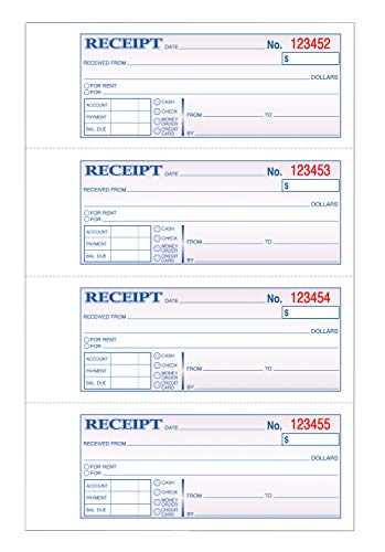 TOPS Money/Rent Receipt Book, 3-Part, Carbonless, 11 x 7-5/8 Inches, 4 Receipts/Page, 100 Sets per Book (46808)
