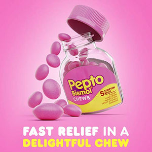Pepto Bismol Chews, Upset Stomach Relief, Bismuth Subsalicylate, Multi-Symptom Relief of Gas, Nausea, Heartburn, Indigestion, Upset Stomach, Diarrhea 24 Chews (Pack of 3)