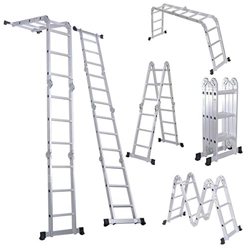 LUISLADDERS Folding Ladder Multi-Purpose Aluminium Extension 7 in 1 Step Heavy Duty Combination EN 131 Standard (12.5 Feet)