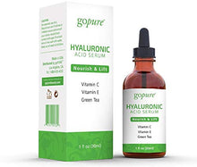 Load image into Gallery viewer, goPure Hyaluronic Acid Serum for Face - Anti Aging Serum with Vitamin C &amp; E, Green Tea - Anti Wrinkle Hydrating Serum - Facial Moisturizer Collagen Serum - Helps Hydrate and Plump the Skin
