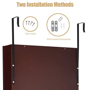 Giantex 15 LEDs Jewelry Cabinet Wall Door Mounted, Lockable Jewelry Armoire with Full Length Mirror, Cosmetics Tray, Lipstick Brush Holders, Build-in Makeup Mirror, Jewelry Cabinet for Women Girls (Brown)