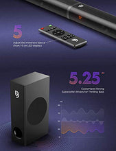 Load image into Gallery viewer, Soundbar for TV, Bomaker 190W 2.1 TV Sound Bar with Subwoofer, 125dB, 6 EQ Modes, LED Display Off, 5 Bass Adjustable Surround Sound for Home Theater, 4K &amp; HD TV, HDMI/Optical/AUX/USB, Wall Mountable
