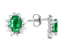 Load image into Gallery viewer, RYLOS Simply Elegant Beautiful Green Emerald &amp; Diamond Matching Set - Ring, Earrings and Pendant Necklace - May Birthstone
