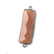 Load image into Gallery viewer, 31x11mm Black Gold Bezel Peach Moonstone Bar 2 Ring Connector North South 1 Piece
