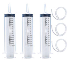 Load image into Gallery viewer, 3 Pack 150ml Syringes with 27.6-Inch Tubes, Large Plastic Syringe for Scientific Labs, Nutrient Measuring, Watering, Refilling

