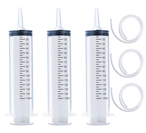 3 Pack 150ml Syringes with 27.6-Inch Tubes, Large Plastic Syringe for Scientific Labs, Nutrient Measuring, Watering, Refilling