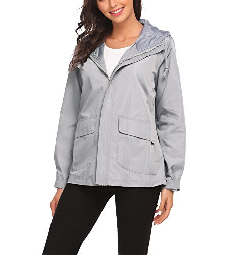Unibelle Women's Waterproof Rain Jacket Outdoor Hooded Windbreaker Raincoat Grey Small
