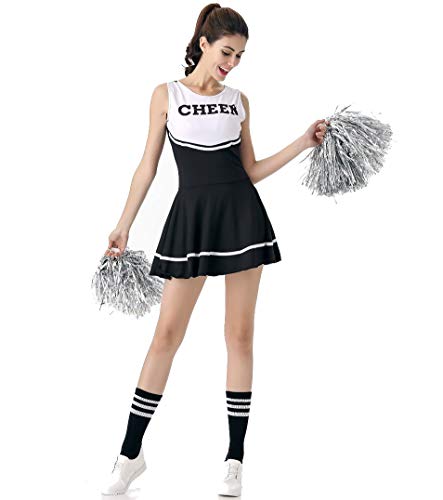 Load image into Gallery viewer, ThreeH Cheerleader Costume Fancy Dress Women's Musical Uniform Cheerleading Outfit One Size NO Pom-Pom,Black