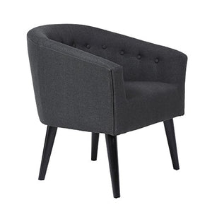 LSSBOUGHT Stylish Upholstered Button Tufted Fabric Living Room Accent Chair with Solid Wood Legs and Armrest, Charcoal
