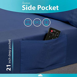 6 Piece Extra Deep Pocket Sheets Microfiber Sheets Bed Sheets Bedding Sets Queen Size, Navy Blue