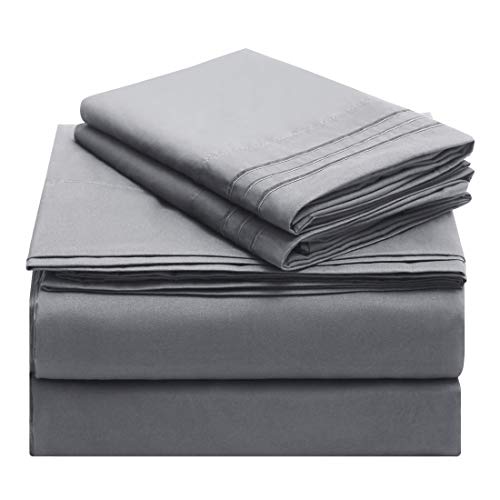 Starcast Bed Sheet Set Queen Size Soft Microfiber 1800 Thread Count Bedding Sheet Set Deep Pocket, Wrinkle,Fade Resistant, Breathable, Hotel Luxury Cooling Sheets Set-4 Piece (Grey
