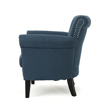 Load image into Gallery viewer, Christopher Knight Home Brice Vintage Scroll Arm Studded Fabric Club Chair, Navy Blue / Dark Brown
