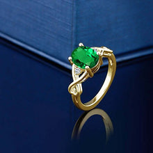 Load image into Gallery viewer, Gem Stone King Green Simulated Emerald and White Topaz 18K Yellow Gold Plated Silver Women Ring (1.55 Ct Oval) (Size 8)

