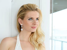 Load image into Gallery viewer, Mariell Cubic Zirconia Platinum Pear-Shaped Teardrop Dangle Earrings for Brides, Weddings, Bridesmaids
