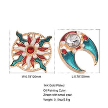 Load image into Gallery viewer, 14K Gold Plated Luxury Retro Aristocratic Palce Enamel Sun &amp; Moon Stud Earrings for Women S925 Silver Post Stud Light Weight Birthday Valentine&#39;s Day Mothers Day Christmas Gift
