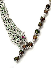 Load image into Gallery viewer, Splendid Tiger Necklace with Genuine Solid Black OPAL (11 Gems), EMERALD (30 Gems), TSAVORITE and RUBY Natural Gemstones, 14k White GOLD, Superb Fine 'Cartier' Style Jewelry.
