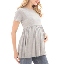 Load image into Gallery viewer, Bearsland Maternity Tops Short Sleeve Scoop Neck Breastfeeding Shirt Pregnancy Clothes，Green&amp;Light Gray&amp;White Flower,M
