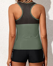 Load image into Gallery viewer, Yonique Tankini Swimsuits for Women with Shorts Athletic Two Piece Bathing Suits Racerback Tank Tops Swimwear Army Green S
