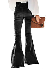 Load image into Gallery viewer, Sidefeel Women Destoryed Flare Jeans Elastic Waist Bell Bottom Tassel Denim Pants Medium Black
